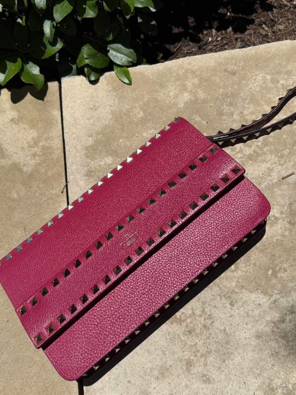 Valentino Garavani Rockstud Rose Violet Raspberry Pink Leather Clutch Wristlet